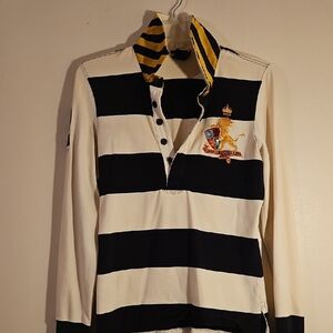 Ralph Lauren Black, White & Yellow Striped Rugby Shirt